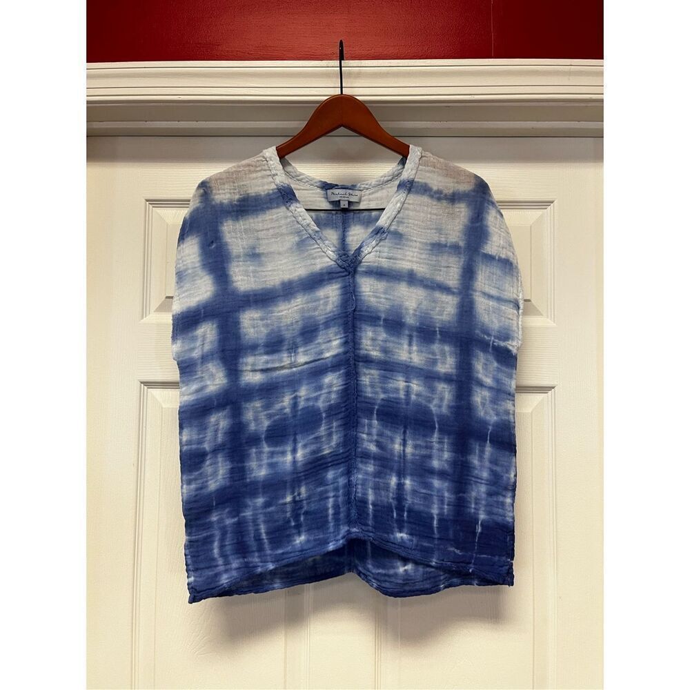 Michael Stars Blue Tie Dye Gauzy V-Neck Cap Sleeve Top sz S EUC